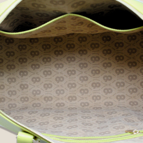 Zyan Lime Green Genuine Leather and Canvas Duffle/Weekender/Travel Bag
